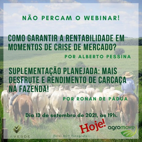 Hoje às 19h, horário de Brasília, teremos o Webinar da Agromove com a ViaVerde!