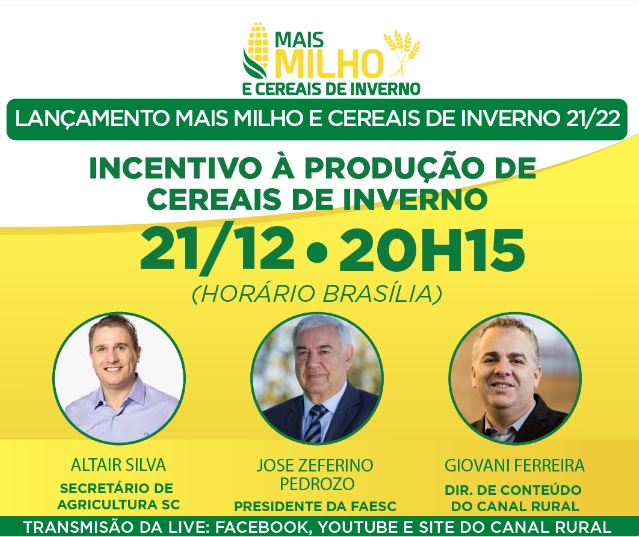 Live marca lançamento do projeto Mais Milho e Cereais de Inverno 2021/22